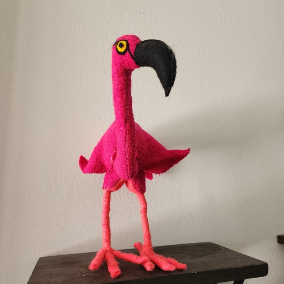 Handmade Stuffed Natural Pink Wool Flamingo - Picture 1 of 8